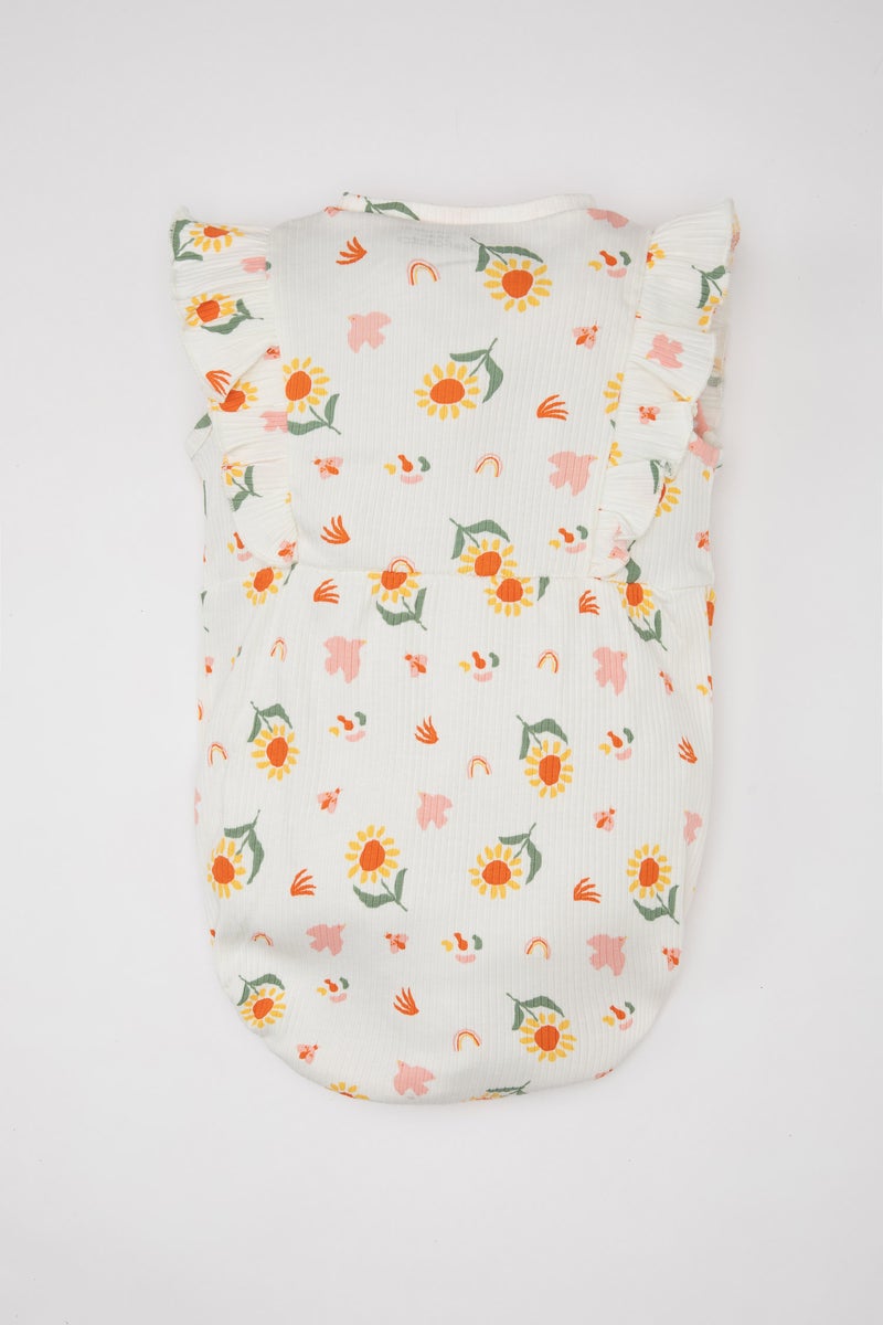 DeFacto Beige BabyGirl Baby Girl Newborn Floral Ribbed Sleeveless Jumpsuit Casual - Image 5